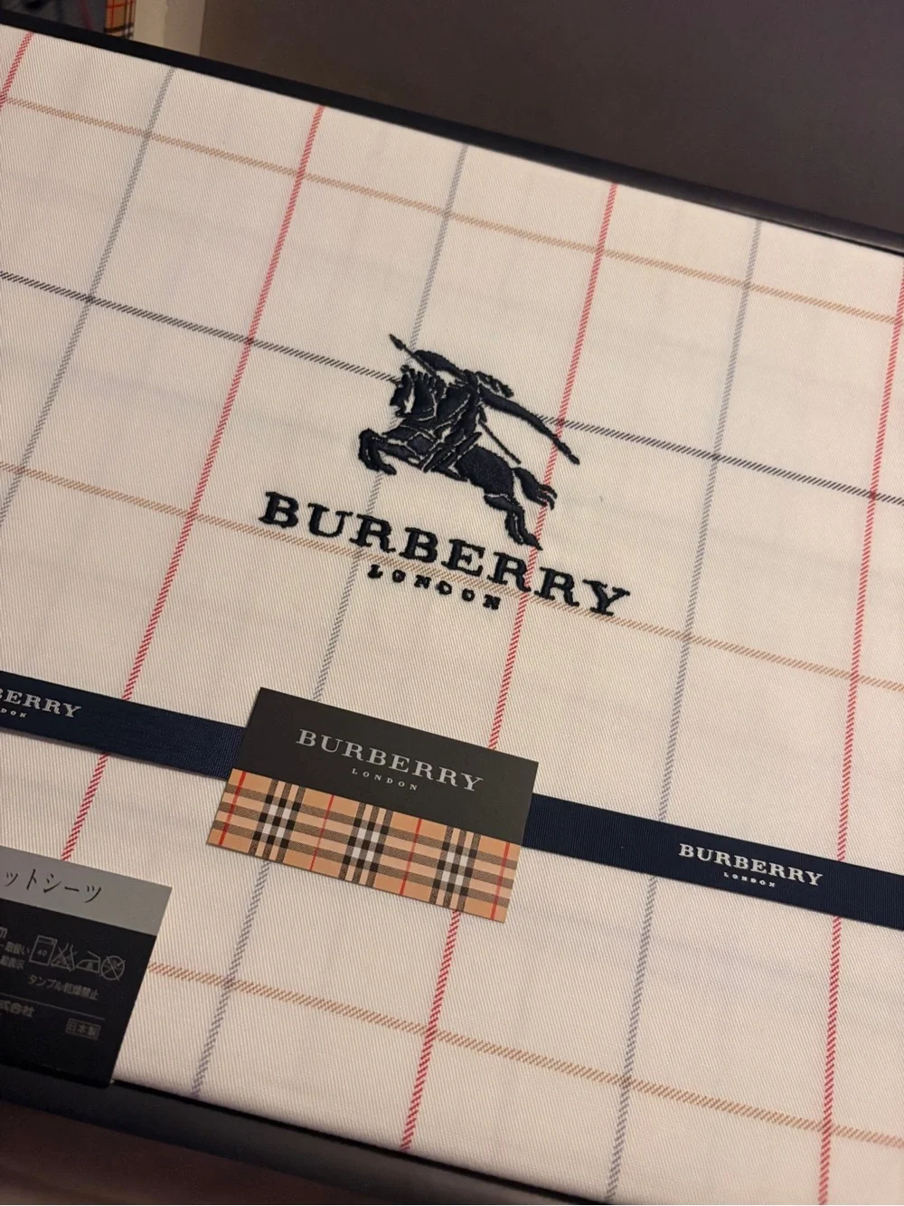 Burberry White Cotton Sheet with Red & Beige Windowpane